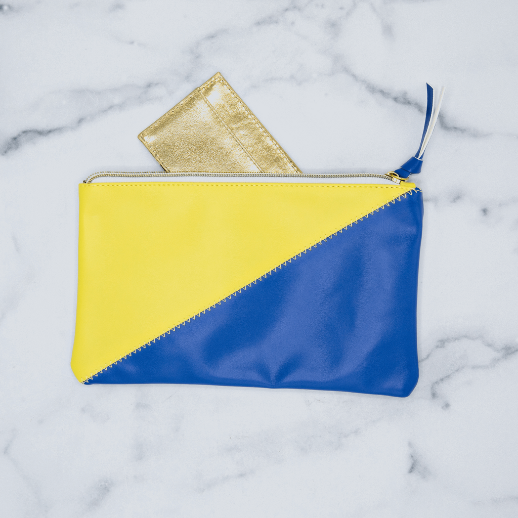 On The Go Colorblock Pouch - Blue/Yellow
