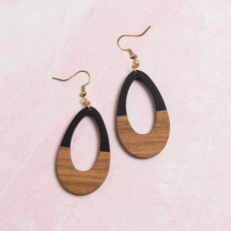 Isla Enamel and Wood Oval Earrings