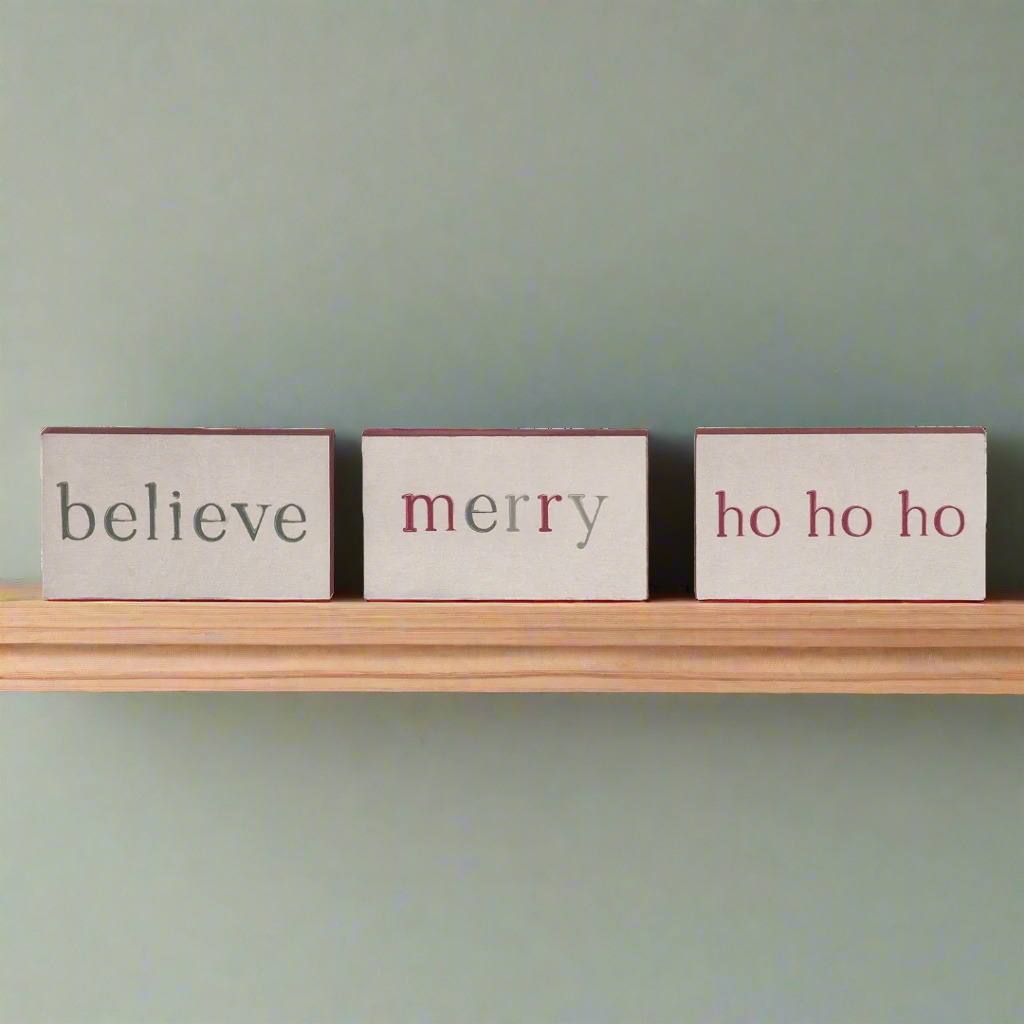 Believe, Merry & Ho Ho Ho Block Decor - Set of 3