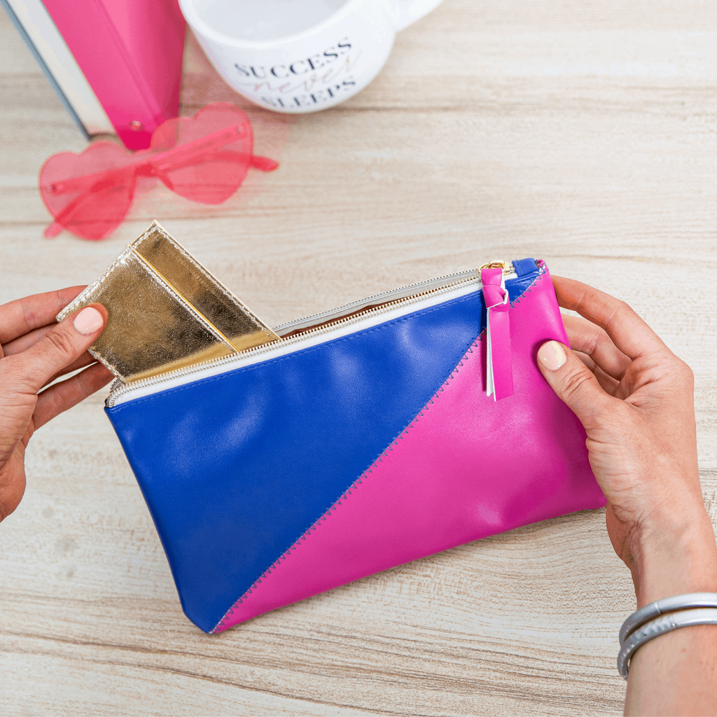On The Go Colorblock Pouch - Pink/Blue