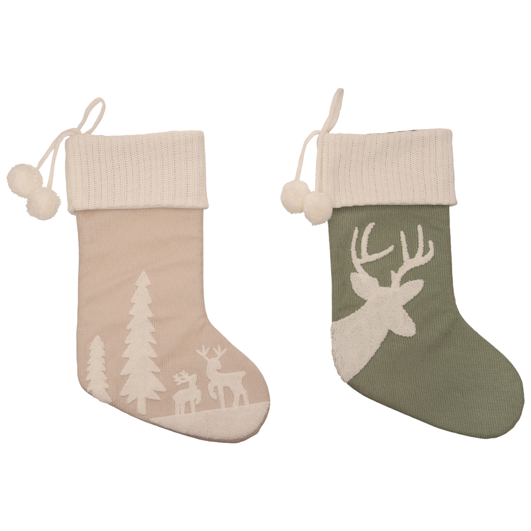 Reindeer Holiday Stockings (Green or Cream)