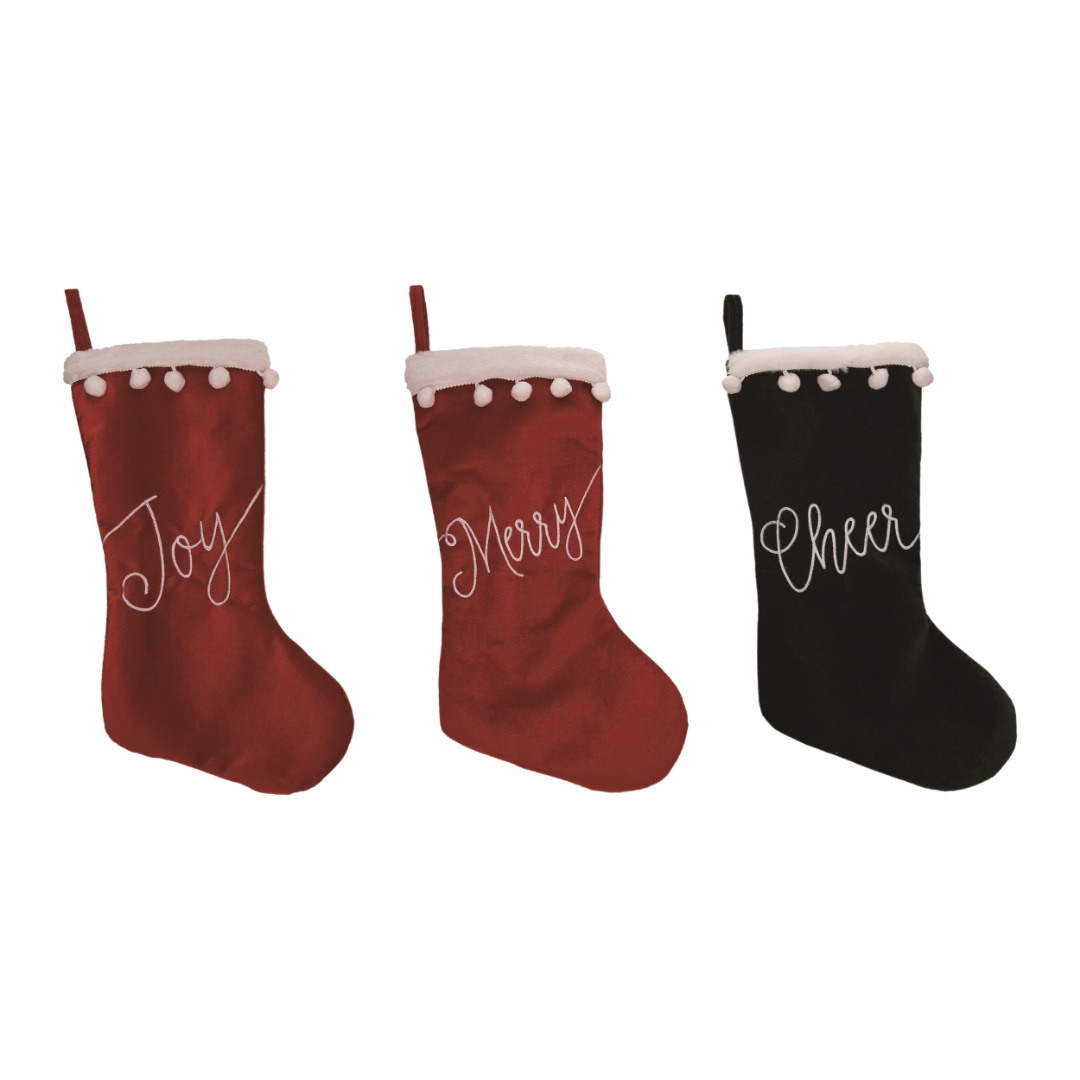 Velvet Christmas Stockings (Merry, Joy or Cheer)