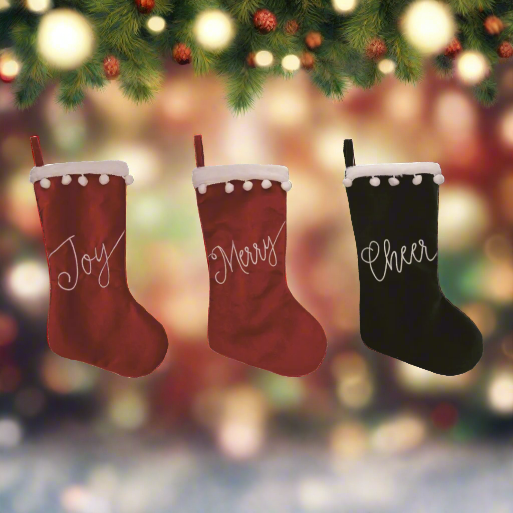 Velvet Christmas Stockings (Merry, Joy or Cheer)
