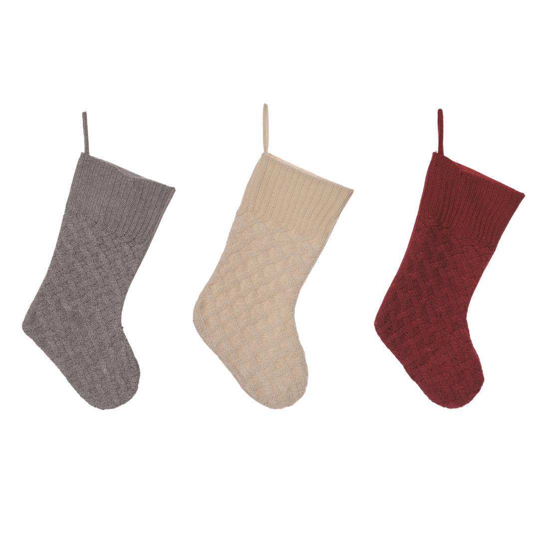 Knit Winter Stockings (Gray, Cream or Red)