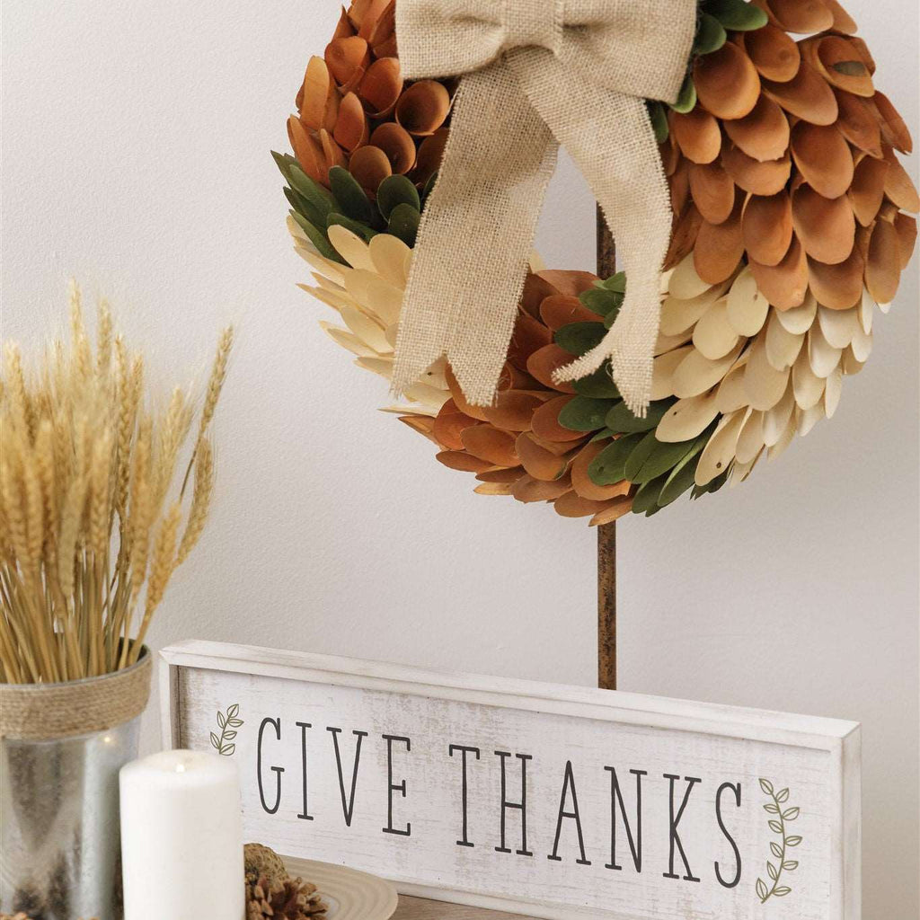 Harvest Wood Curl Wreath with Burlap Bow