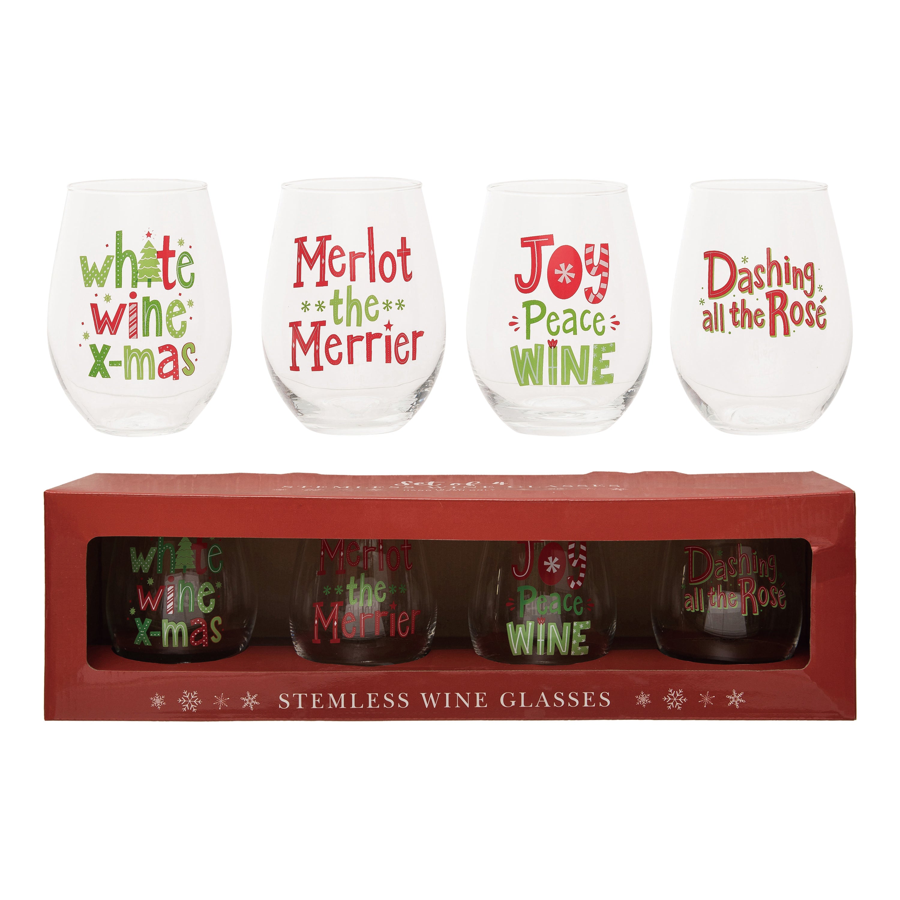 Joy to the Wine Stemless Wine Glass Set – Tate + Zoey