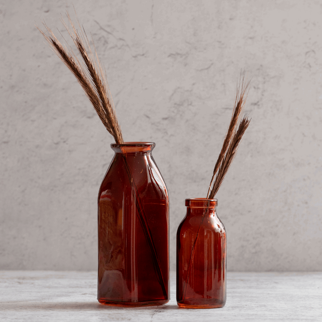 Amber Glass Bud Vase Set of 2
