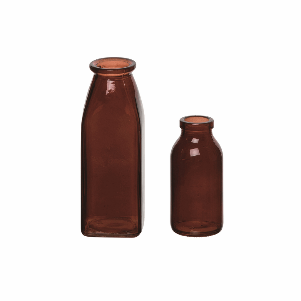 Amber Glass Bud Vase Set of 2