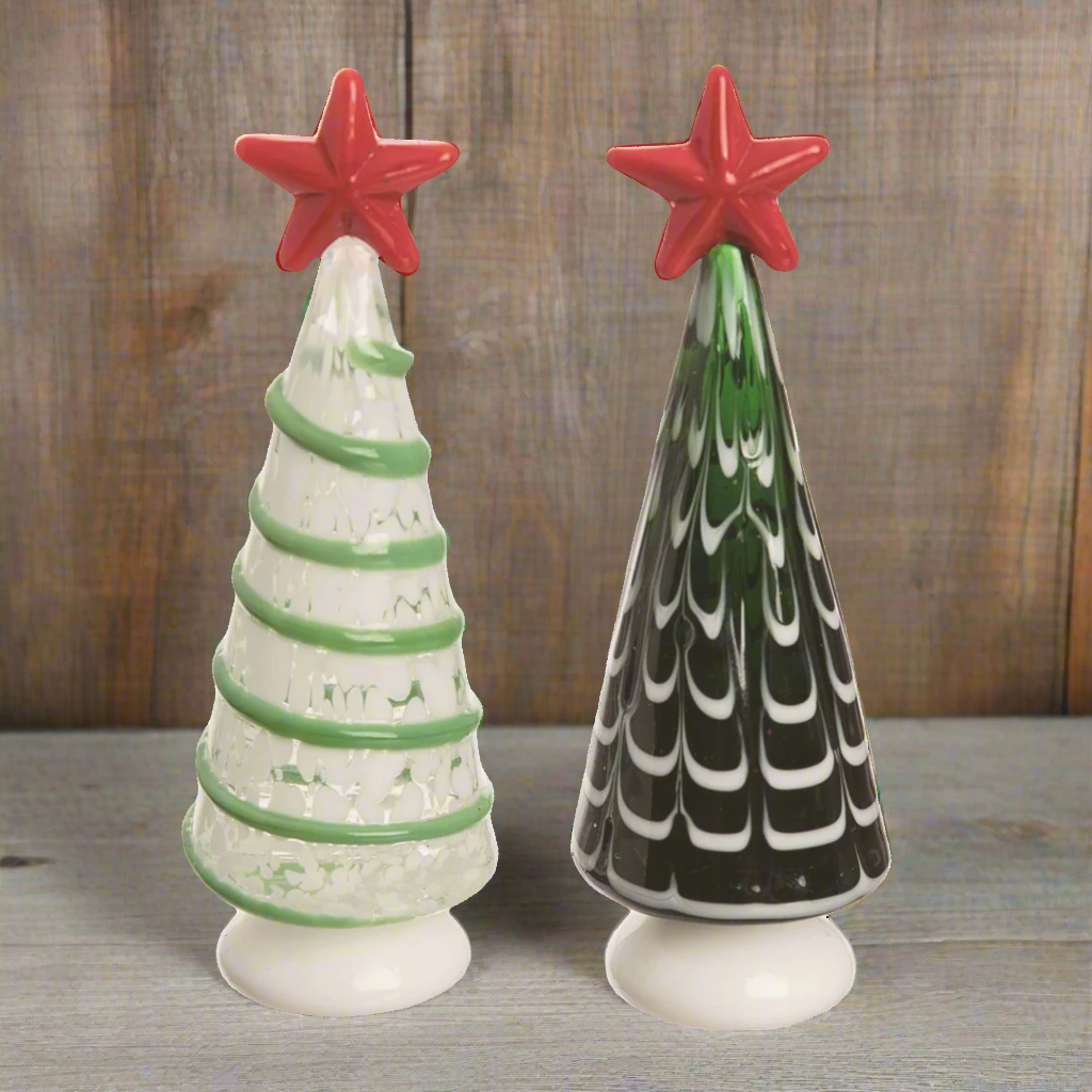Artisan Glass Christmas Tree Figurines Set of 2 Tate + Zoey