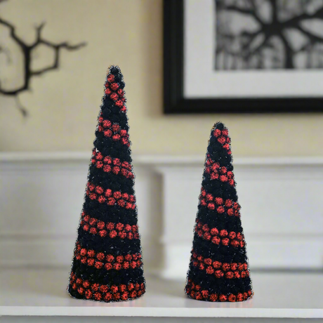 Black & Orange Pom Pom Halloween Tree Set