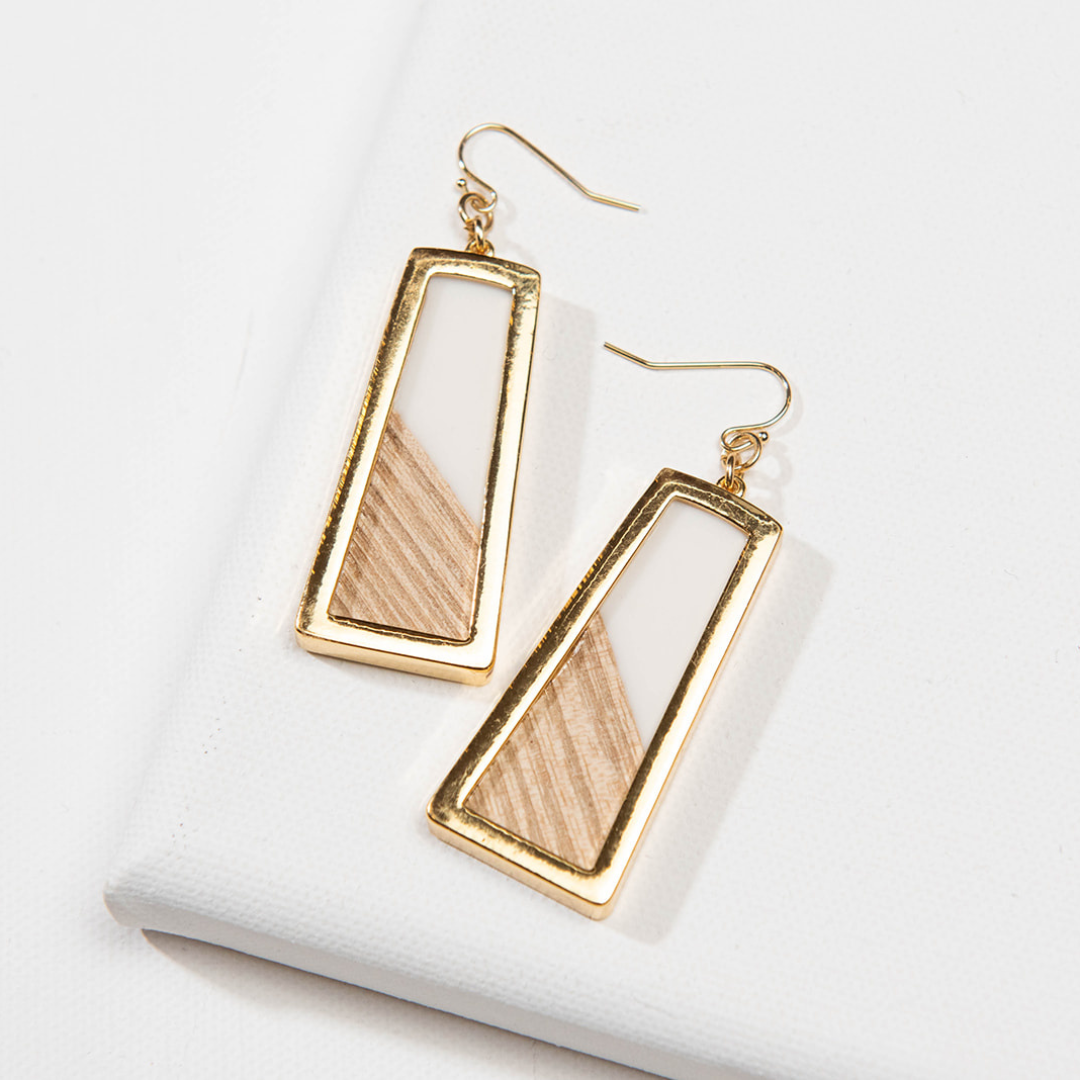 White & Gold Trapezoid Earrings