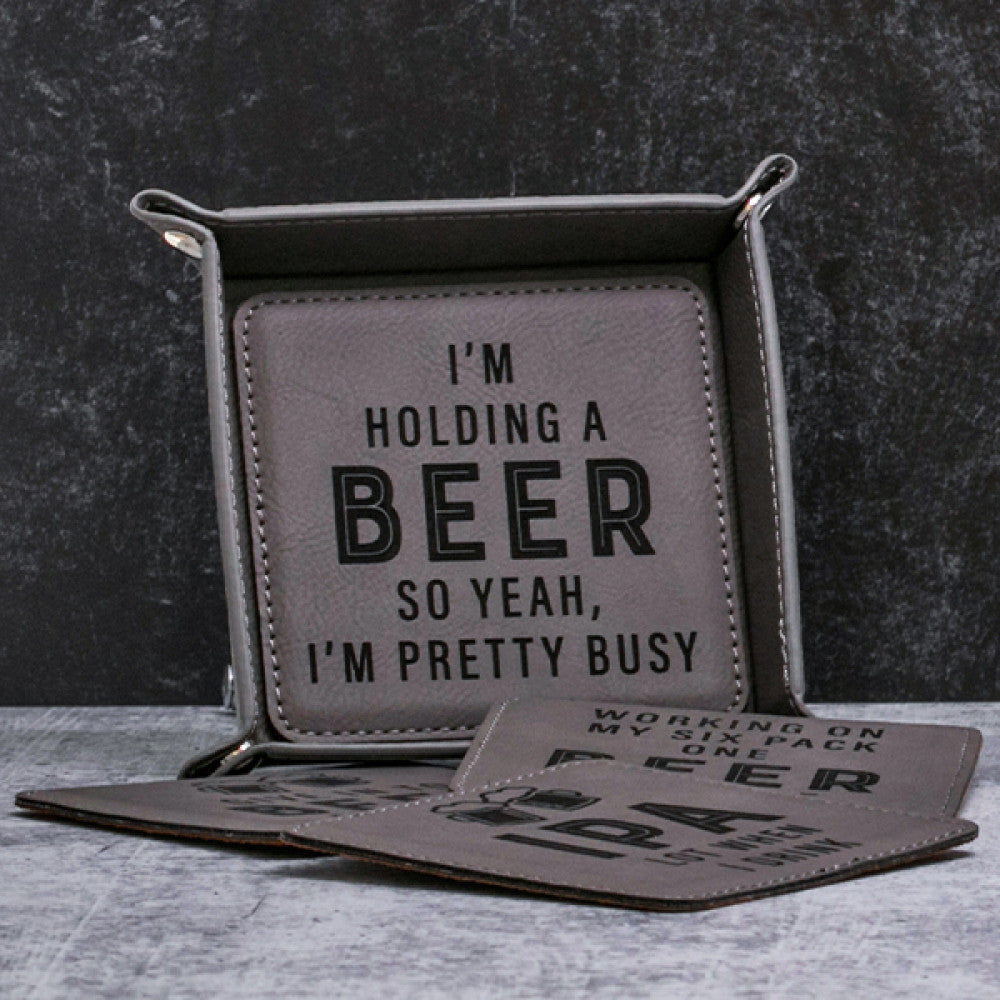 Hold My Beer Coaster Set + Tray