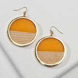 Golden Yellow Enamel and Wood Circle Earrings