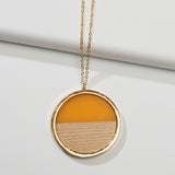 Golden Yellow Enamel and Wood Circle Necklace